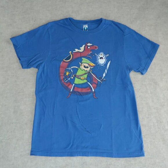 Ocarina Time! T-Shirt Zelda Nintendo Unisex Medium Blue Graphic Logo 100% Cotton - Picture 2 of 5